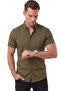 Men's Slim Fit Lycra Jacquard Textured Khaki Short Sleeve Shirt – Flexible Embroidered Emblem 2604356