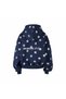 Women's Oversize Navy Blue Star Patterned Nyc Printed Hooded Sweatshirt with Kangaroo Pocket - 7
