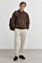 Brown Polo Collar Sweatshirt with Snap Detail and Regular Fit |   Mew2211442-1 - 2