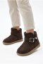 Girl's Short Boots with Fur Inside, Suede Look, Belt Buckle, and Short Heel - 8