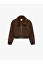 Zippered Crop Faux Leather Biker Jacket with Pockets - 6