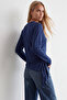 Women's navy blue bicycle collar asymmetrical blouse with draped waist alc-x15865 - 4