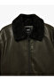 Long Sleeve Pocketed Zippered Plush Collar Faux Leather Jacket - 7