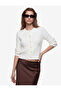 Pearl Buttoned Crew Neck Long Sleeve Hair Knit Cardigan - 2