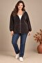 Soft Velvet Zippered Oversized Sweatshirt Brown - 4