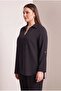 Collar Stone Detailed Plus Size Crepe Blouse Black - 3