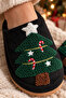 Women's New Year's Themed, Pine Tree Embroidered, Suede, Plush Lined House Slippers - 5