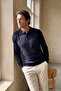Men's Polo Collar Plain Knitwear Cotton Navy Blue Sweater Steel Knit Classic Pattern - 5400F - 5