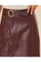 Women Burgundy Belted Flared PU Skirt - 4