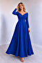 Women's long sleeve off-the-shoulder pleated crepe dress - 2