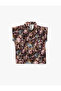Regular Fit Floral Patterned Stand Collar Sleeveless Blouse - 5
