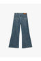 Regular Waist Buttoned Pocketed Spanish Flare Denim Trousers - Flare Jeans - 7