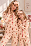 Women's Teddy Bear Patterned, Piping Detailed, Long Sleeve, Buttoned Front Shirt Collar Mother-Daughter Pajama Set and Eye Patch