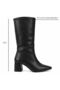 Black Leather Pointed Toe Below the Knee Women's Boots - 2