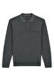 Men's Polo Collar Plain Knitwear Cotton Dark Gray Sweater Steel Knit Classic Pattern - 5400F - 2