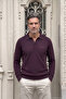 Men's Polo Collar Knitwear Cotton Claret Red Sweater Bird Eye Patterned Steel Knit Classic Fit - 5404F