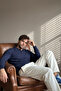 Men's Polo Collar Navy Blue Sweater with Stripe Pattern Knitwear Classic Pattern - 5407A - 5