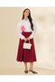 Women Burgundy Pleated Midi Skirt - 5