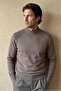 Men's Half Fisherman Shoulder Stripe Detailed Cotton Brown Sweater Steel Knit Classic Pattern - 5401B - 3