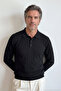 Men's Polo Collar Black Sweater with Stripe Pattern Knitwear Classic Pattern - 5407A - 5
