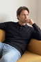 Men's Polo Collar Knitwear Cotton Black Sweater Bird Eye Pattern Steel Knit Classic Fit - 5404F - 5
