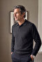 Men's Polo Collar Plain Knitwear Cotton Smoked Sweater Steel Knit Classic Pattern - 5400F - 5