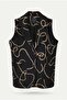 Patterned Large Size Cashmere Vest with Cotton Lining Inside, Black - 3