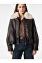 Long Sleeve Detachable Faux Fur Collar Faux Leather Jacket - 3
