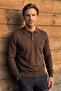 Men's Polo Collar Plain Knitwear Cotton Brown Sweater Steel Knit Classic Pattern - 5400F - 3