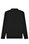 Men's Zippered Polo Collar Black Sweater Ribbed Textured Thin Knitwear Classic Pattern - 5411A - 6