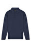 Men's Polo Collar Navy Blue Sweater with Shoulder Stripe Detail Knitwear Classic Pattern - 5408A - 2