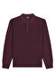 Men's Polo Collar Burgundy Sweater Rice Patterned Cotton Knitwear Steel Knit Classic Pattern - 5410F - 2