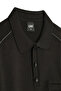Men's Polo Collar Black Sweater with Cotton Shoulder Stripe Detail, Steel Knit Classic Pattern - 5242F - 4