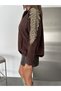 Women's Suede Stand Collar Jacket with Full Zipper Pocket and Shoulder Detail - 5