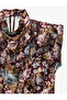 Regular Fit Floral Patterned Stand Collar Sleeveless Blouse - 7