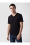 Black V-Neck Combed Cotton Men's T-Shirt