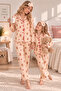 Women's Teddy Bear Patterned, Piping Detailed, Long Sleeve, Buttoned Front Shirt Collar Mother-Daughter Pajama Set and Eye Patch - 3