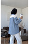 Double Striped Shawl Tie Shirt - Baby Blue (Os) - 2