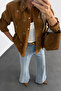 Brown Belted Beaded Embroidered Suede Jacket - 4249 - 4