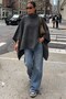 Anthracite High-Neck Asymmetrical Cut Women's Poncho Mg2901