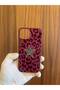 iPhone 13/14 Star Leopard Printed Velvet Inside Launch Silicone Phone Case (Burgundy Color) - 7