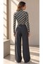 Women's Black Paris Patterned High Neck Long Sleeve Cropped Blouse - 8