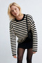 Women's Crew Neck Striped Sweater Sweater - Black