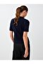 Navy Blue Stone Embellished Short Sleeve Knit Sweater - 4