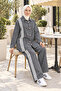 Women's Striped Detailed Buttoned Pocketed Gray Denim Two-Piece Set - 3