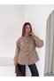Women's Suede Fabric Waist Drawstring Multi-Pocket Buttoned Jacket - 3