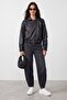 Belted leather jacket