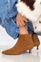 Denis Women's Suede Tan Pointed Toe Low Goblet Heel Side Zipper Stylish Boots 3.5 cm Heel