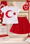Girls' April 23, October 29 Show, Ceremony Clothing, Red Skirt and T-Shirt with Turkish Flag - 3
