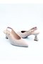 Women's Genuine Leather Heeled Shoes Beige Suede - 3